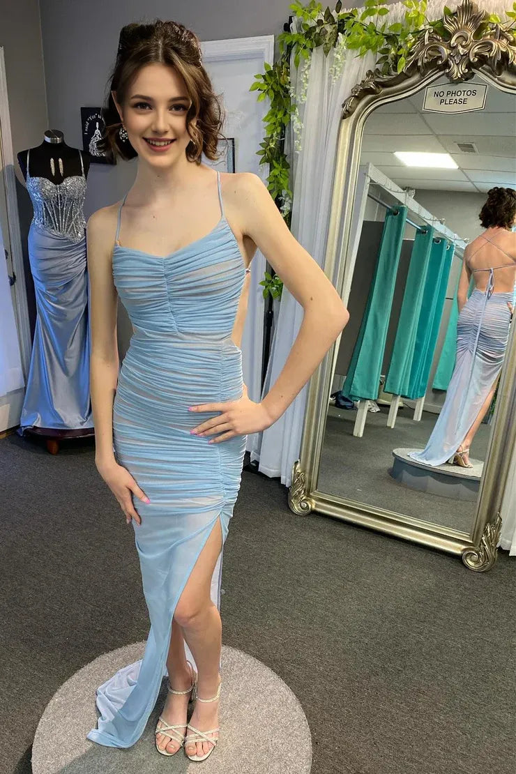 Weitese Dress Uniqure Sheath Sweetheart Ruched Maxi Dress with Slit