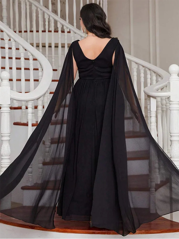 Weitese Dress V-Neck Flesh Pink Sleeveless Chiffon Luxury Floor-Length Wedding Evening Dress Big Size Chiffon Mom Dress