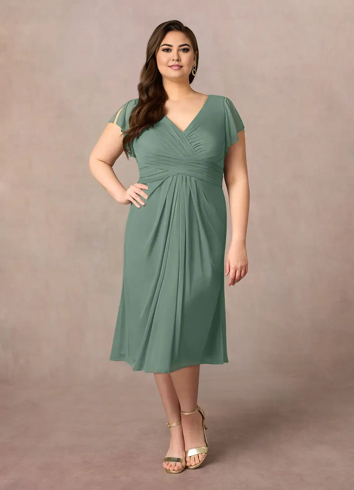 Robe Weitese à col en V, plissée, coupe trapèze, pour mère de la mariée, élégante, manches courtes, fermeture éclair dans le dos, grande taille 