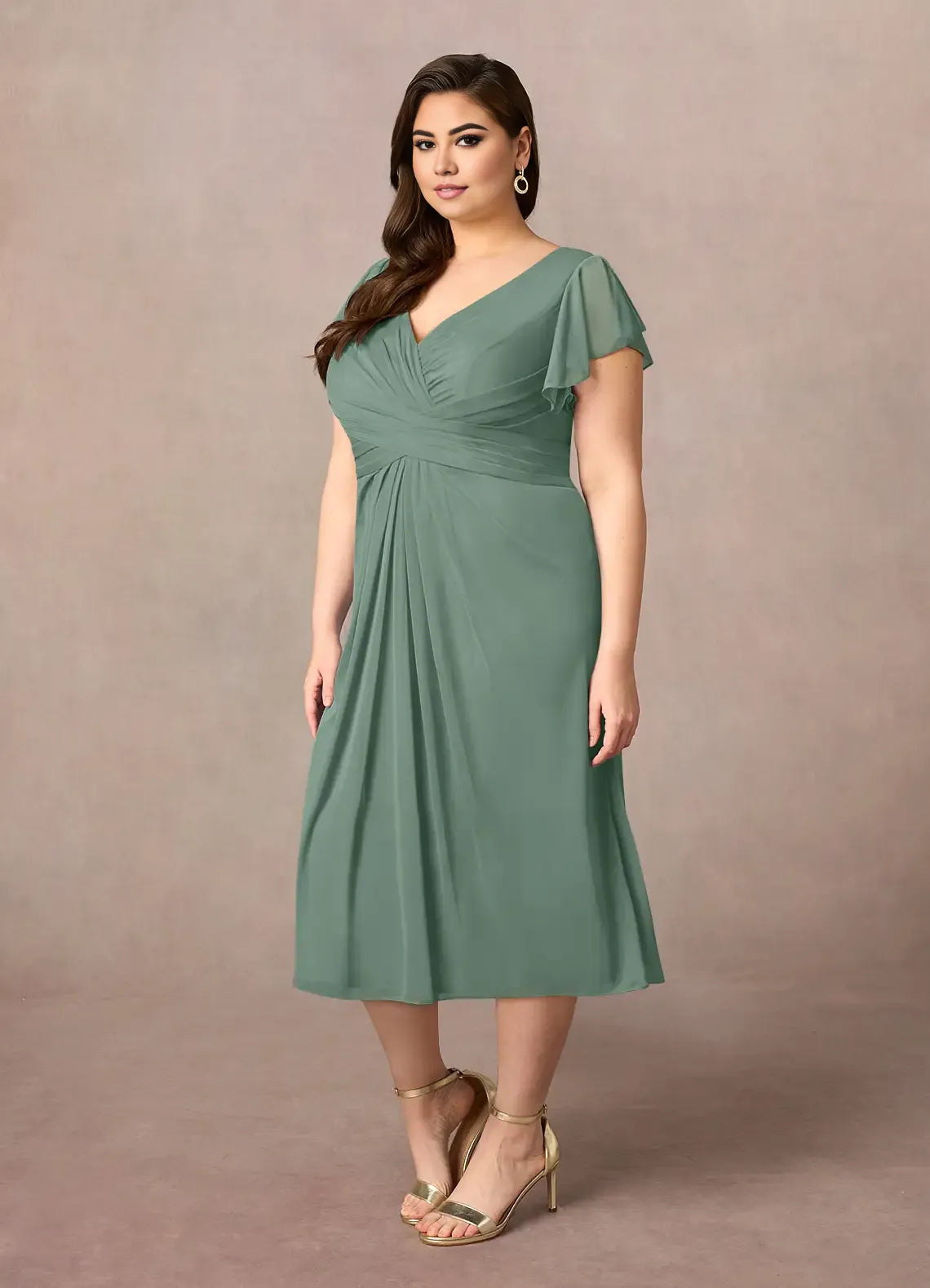 Robe Weitese à col en V, plissée, coupe trapèze, pour mère de la mariée, élégante, manches courtes, fermeture éclair dans le dos, grande taille 