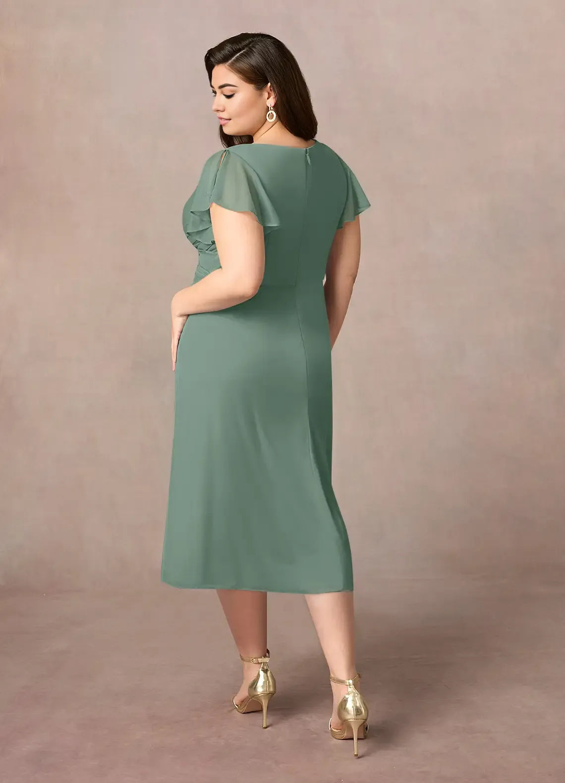 Robe Weitese à col en V, plissée, coupe trapèze, pour mère de la mariée, élégante, manches courtes, fermeture éclair dans le dos, grande taille 