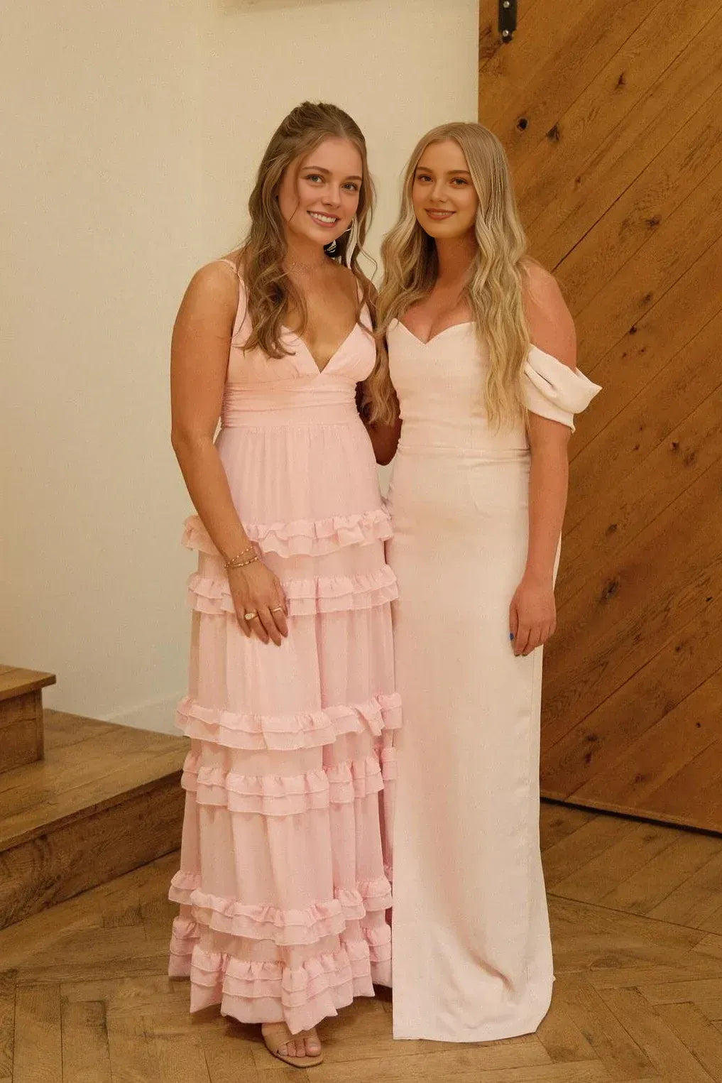 Robe Weitese en mousseline de soie rose à col en V et ourlet à volants, robe de demoiselle d'honneur, robe de bal 