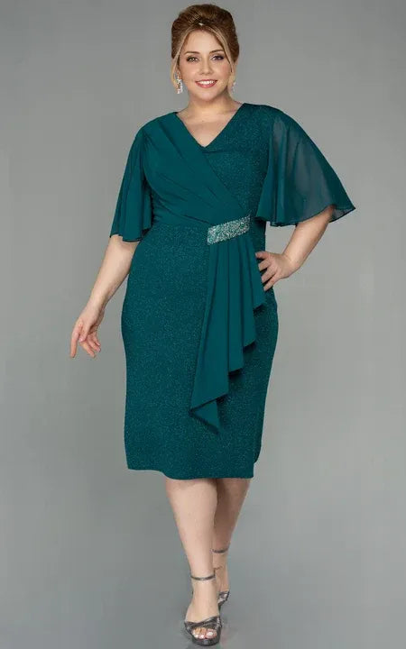 Robe Weitese à col en V et manches courtes, grande taille, à sequins et drapée, pour mère de la mariée 