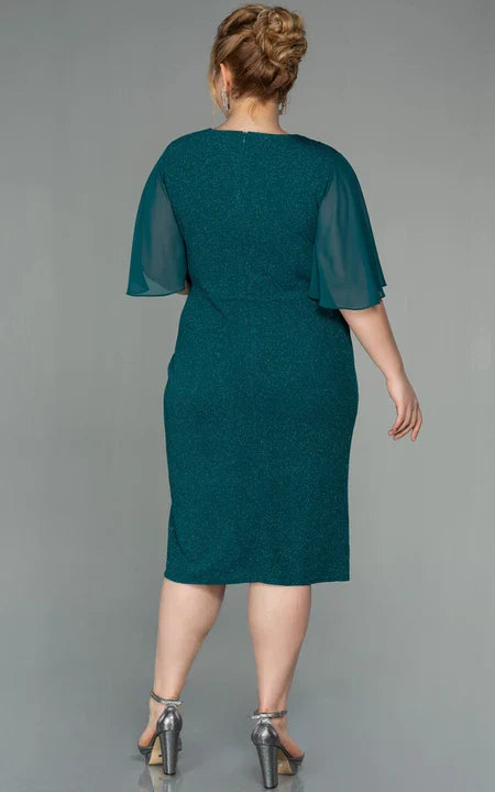 Robe Weitese à col en V et manches courtes, grande taille, à sequins et drapée, pour mère de la mariée 