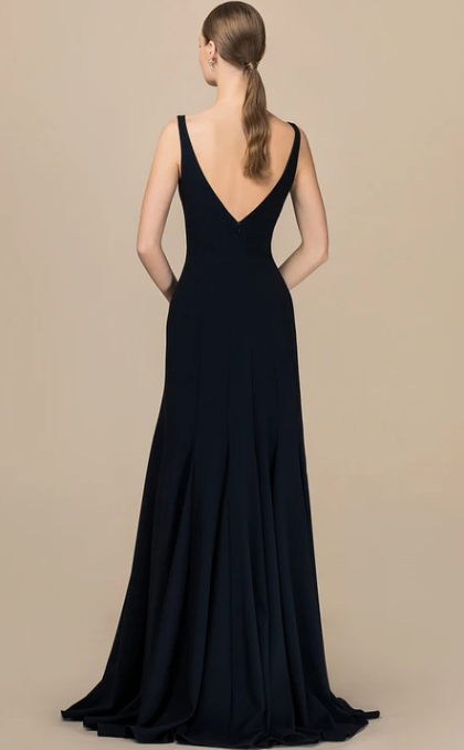 Robe Weitese moderne en satin, coupe trapèze, col en V, longueur au sol, dos nu, sans manches, tenue de soirée 