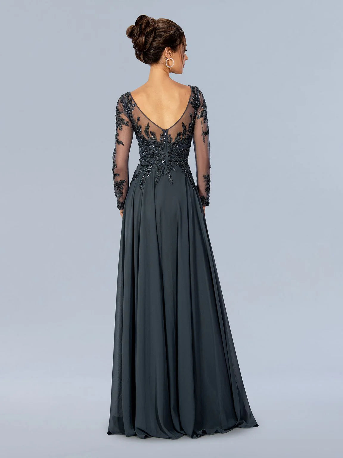 Weitese Dress V Neck Formal Lace Up Prom Dress Long Sleeves Floor Length A-line Mother of the Bride Dress