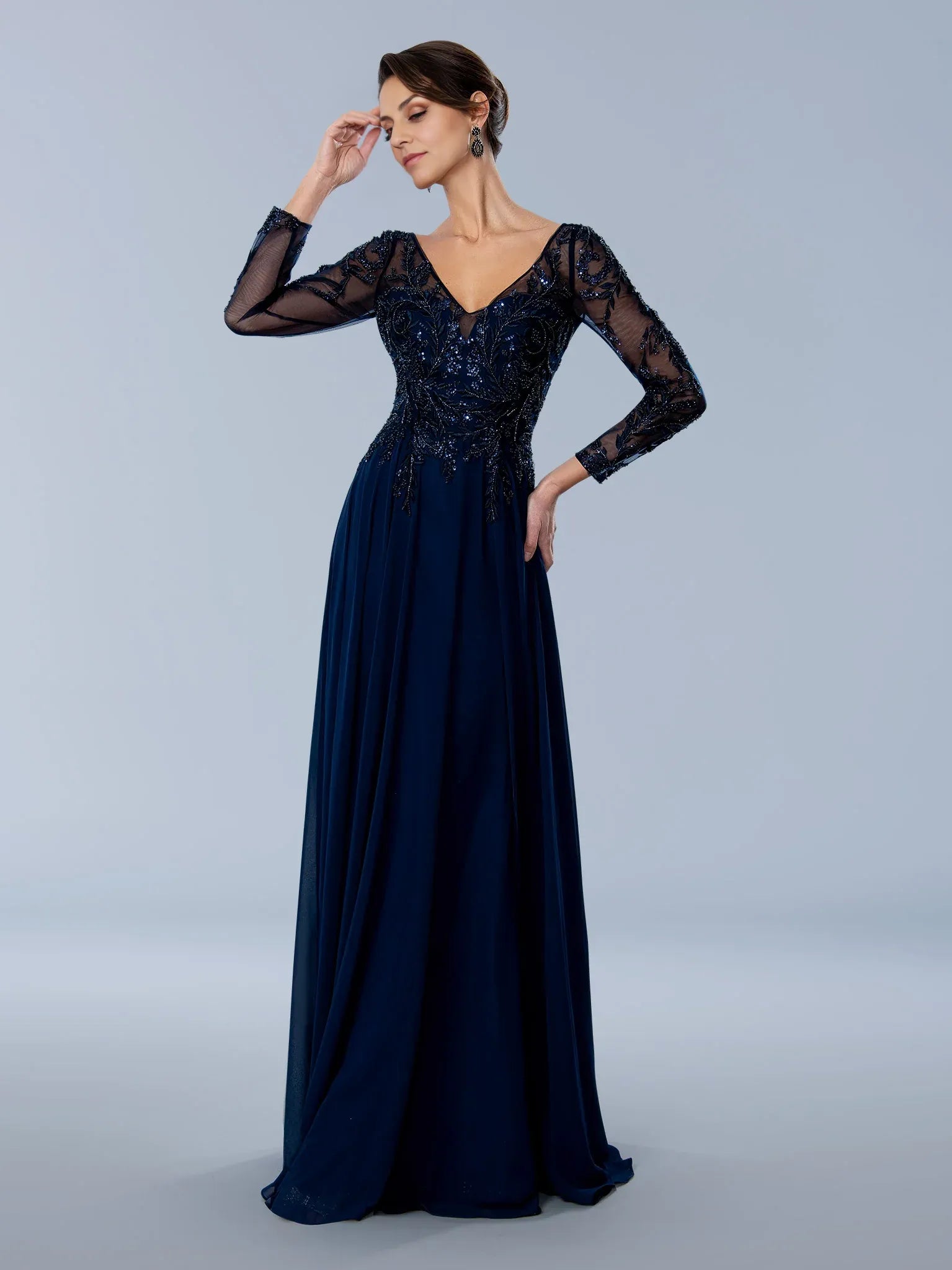Weitese Dress V Neck Formal Lace Up Prom Dress Long Sleeves Floor Length A-line Mother of the Bride Dress