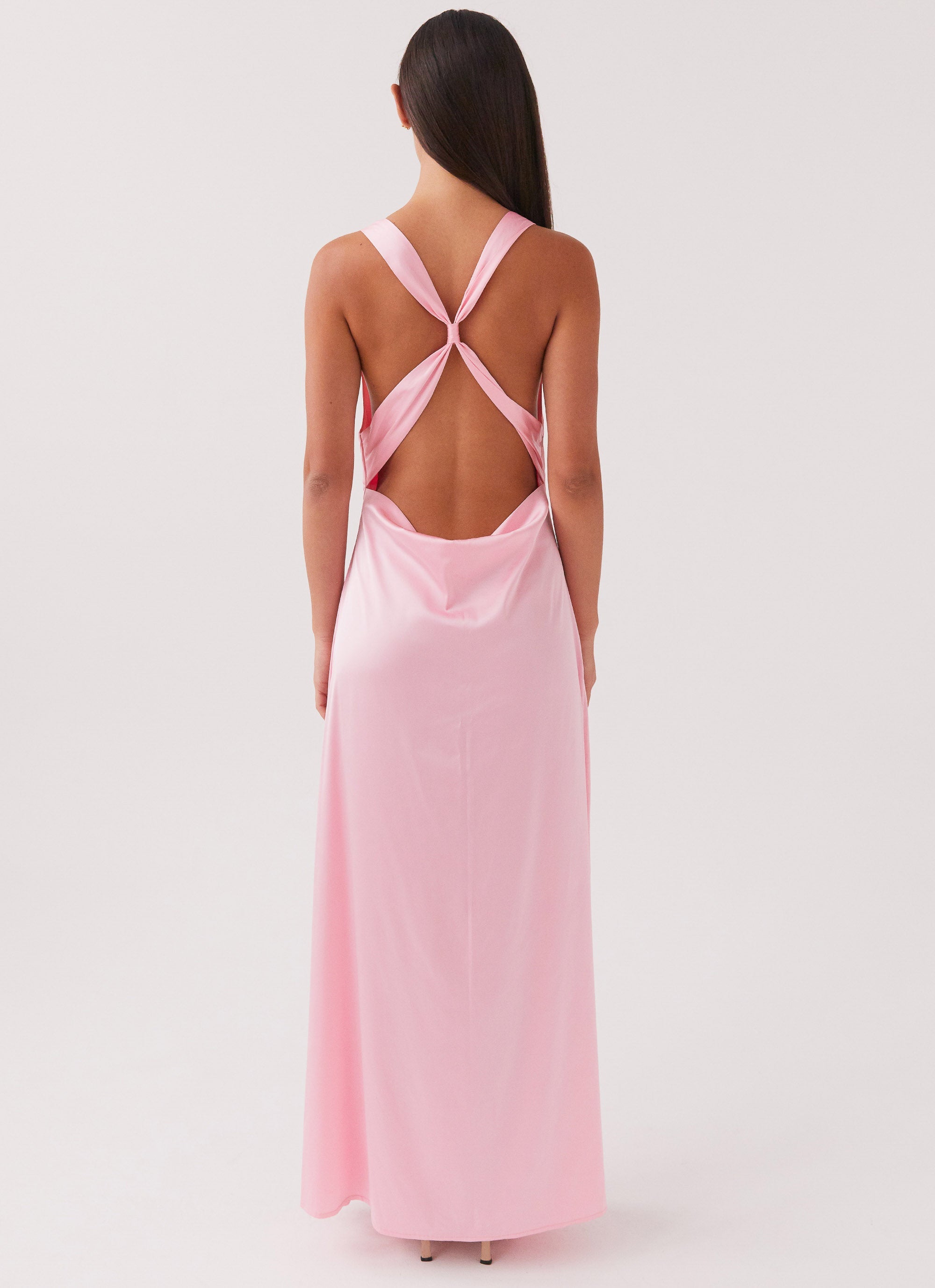 Robe longue Weitese à col en V, fourreau, sans manches, en satin rose, dos nu, robe de bal 