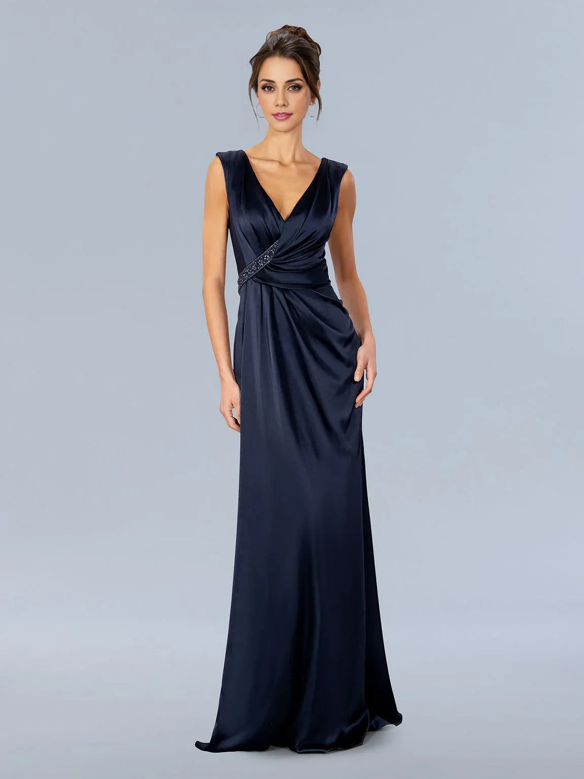 Weitese Dress V Neck V Back Sleeveless Mermaid/Trumpet Mother of the Bride Dress Navy Floor Length Prom Dress