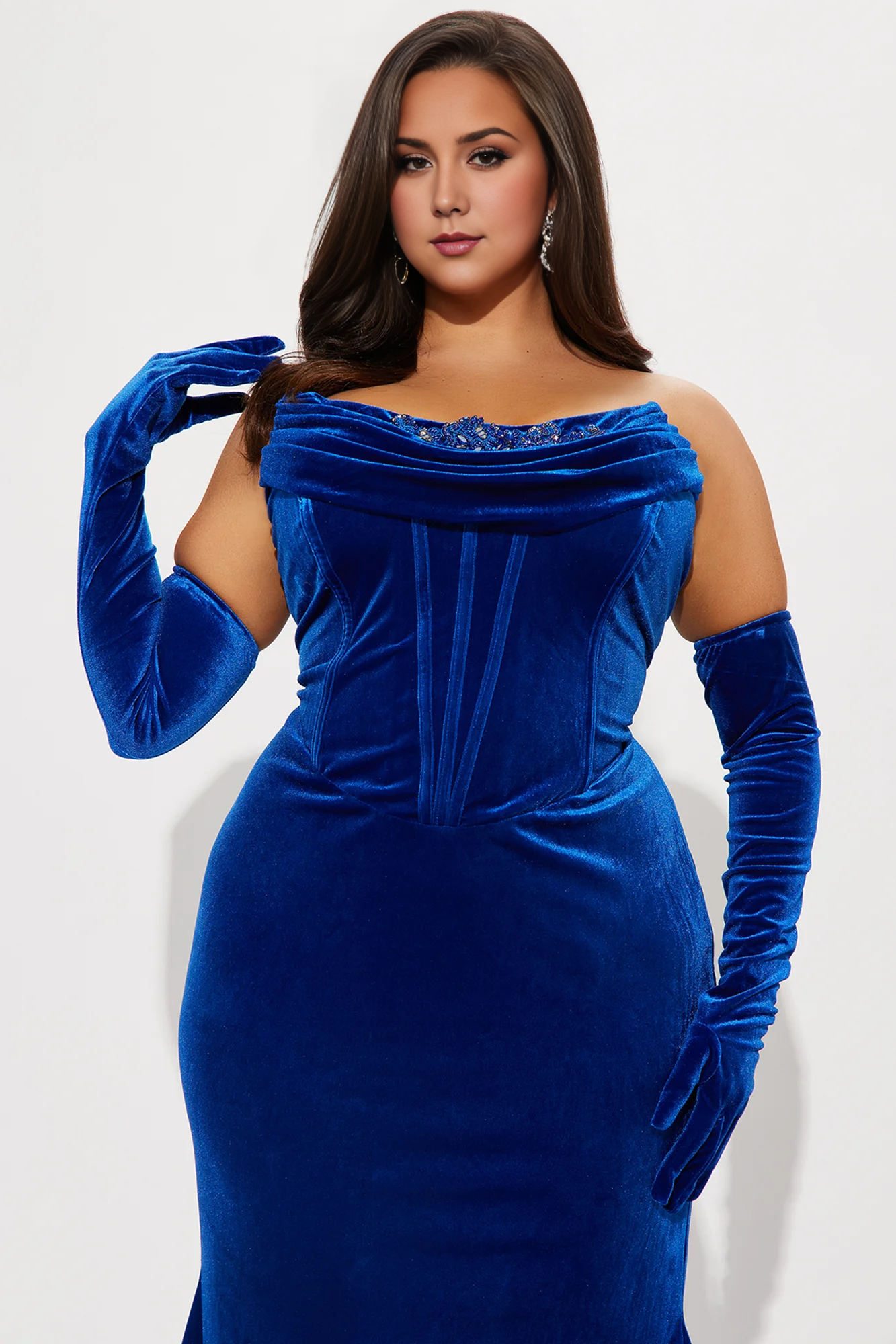 Weitese Dress Velvet Gown Royal Blue Off-the-Shoulder Long Strapless Mermaid Party Dress