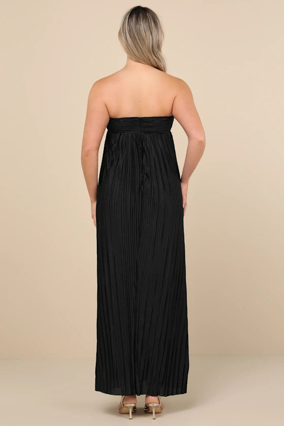 Weitese Dress Vintage Black Satin Sweetheart Strapless Maxi Dress Evening Dress A-Line Sleeveless Prom Dress