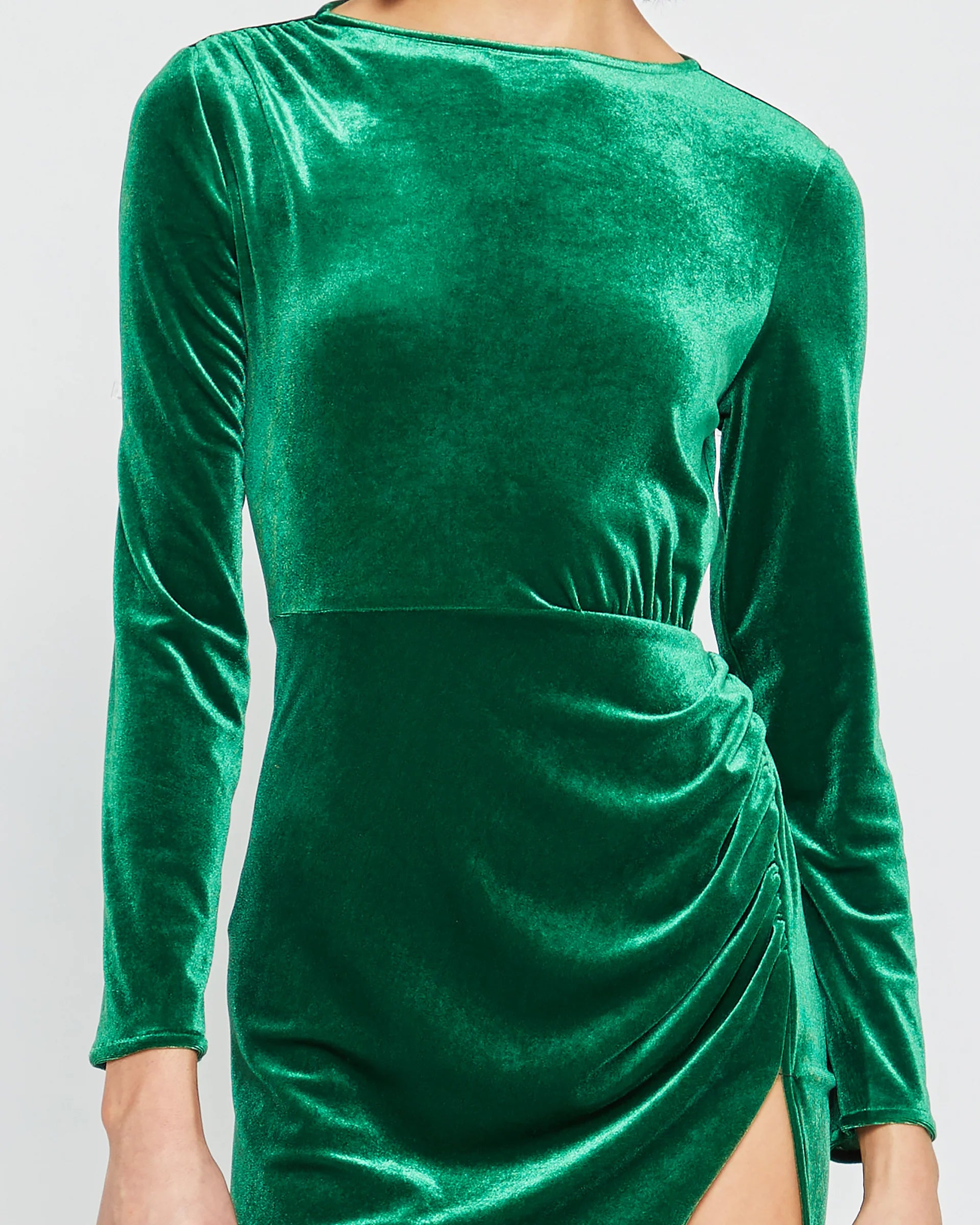 Weitese Dress Vintage Column Ankle-Length Long Sleeve Party Dresses Boat Neck Velvet Pleated Open Back Evening Dress