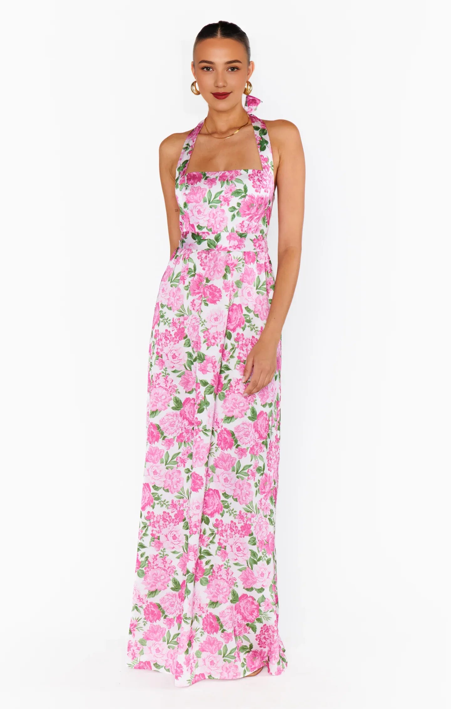Weitese Dress Vintage Flower Printed Halter Neck Sleeveless Maxi Dress A-Line Backless Prom Dress