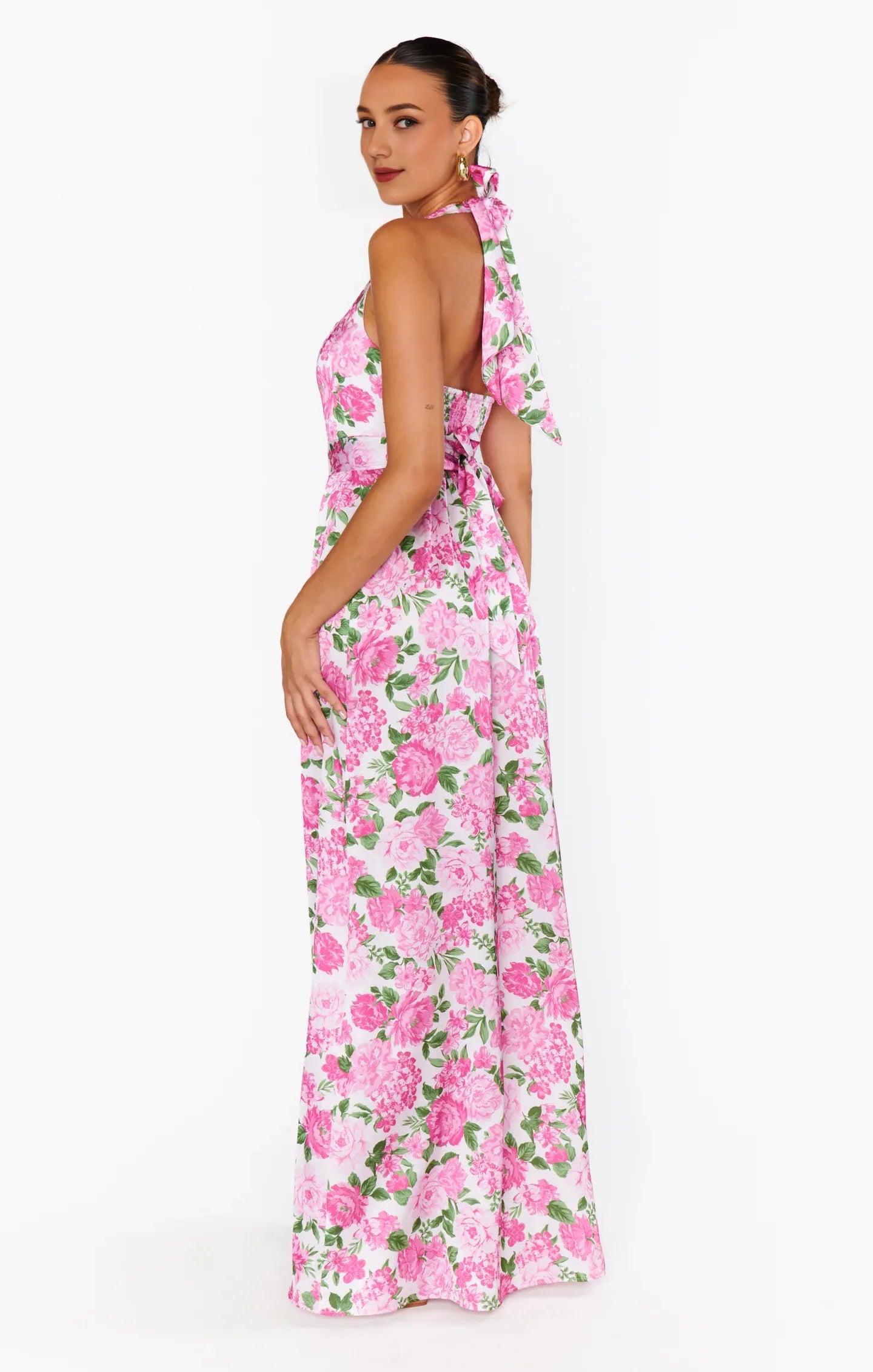 Weitese Dress Vintage Flower Printed Halter Neck Sleeveless Maxi Dress A-Line Backless Prom Dress