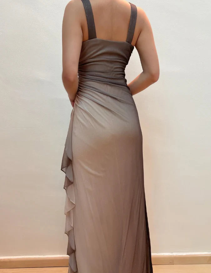 Weitese Dress Vintage Mermaid Halter Rhinestone Grey Ombre Chiffon Prom Dress Evening Dress Party Dress