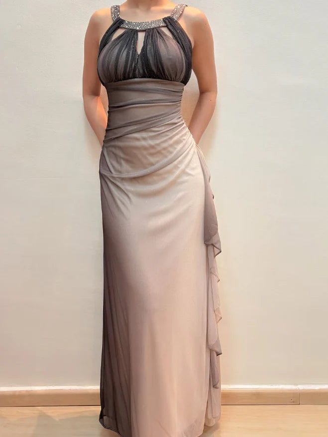 Weitese Dress Vintage Mermaid Halter Rhinestone Grey Ombre Chiffon Prom Dress Evening Dress Party Dress