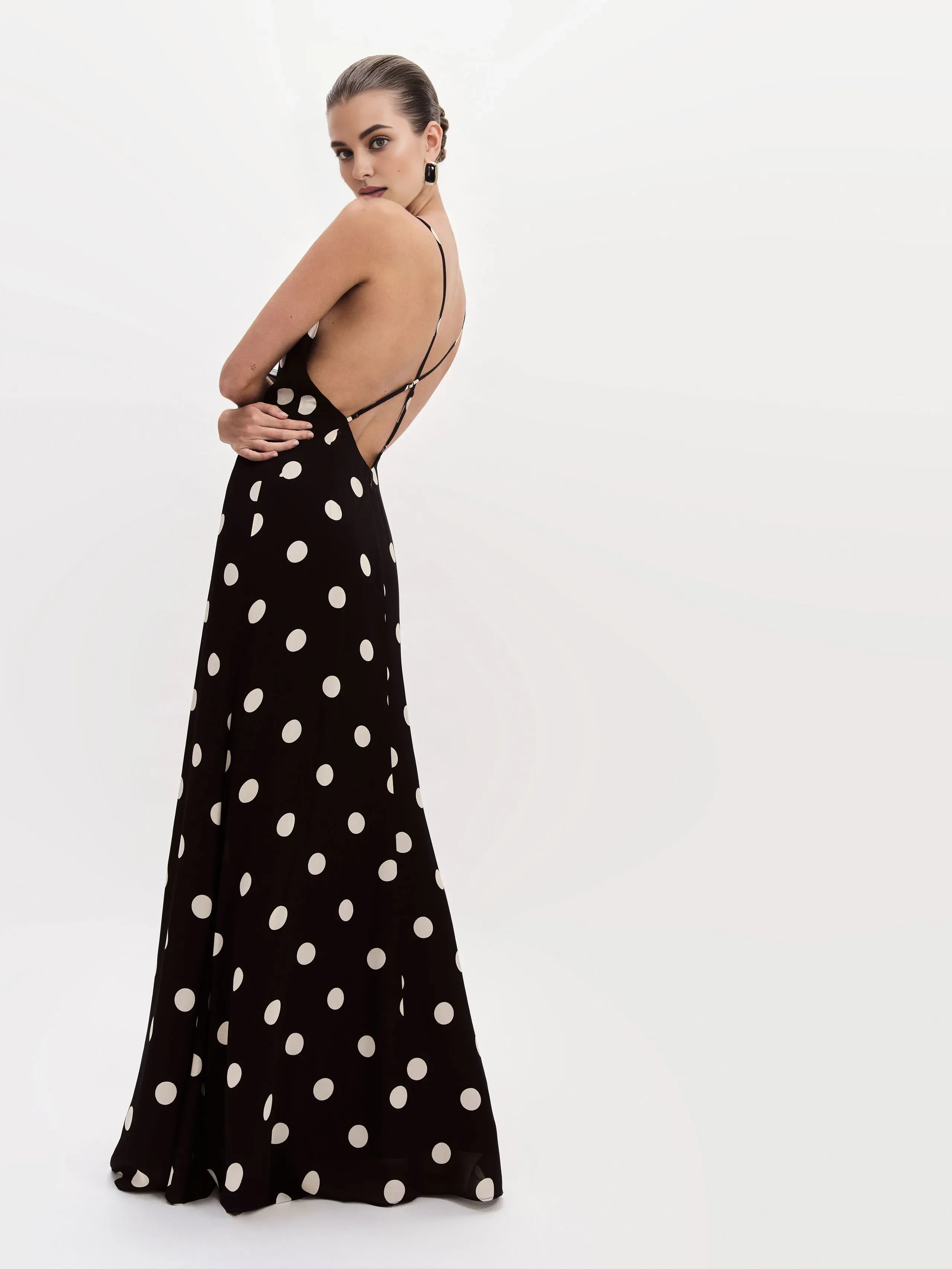 Weitese Dress Vintage Polka Dots Spaghetti Straps Sleeveless Mermaid Prom Dress Maxi Dress Backless Evening Dress