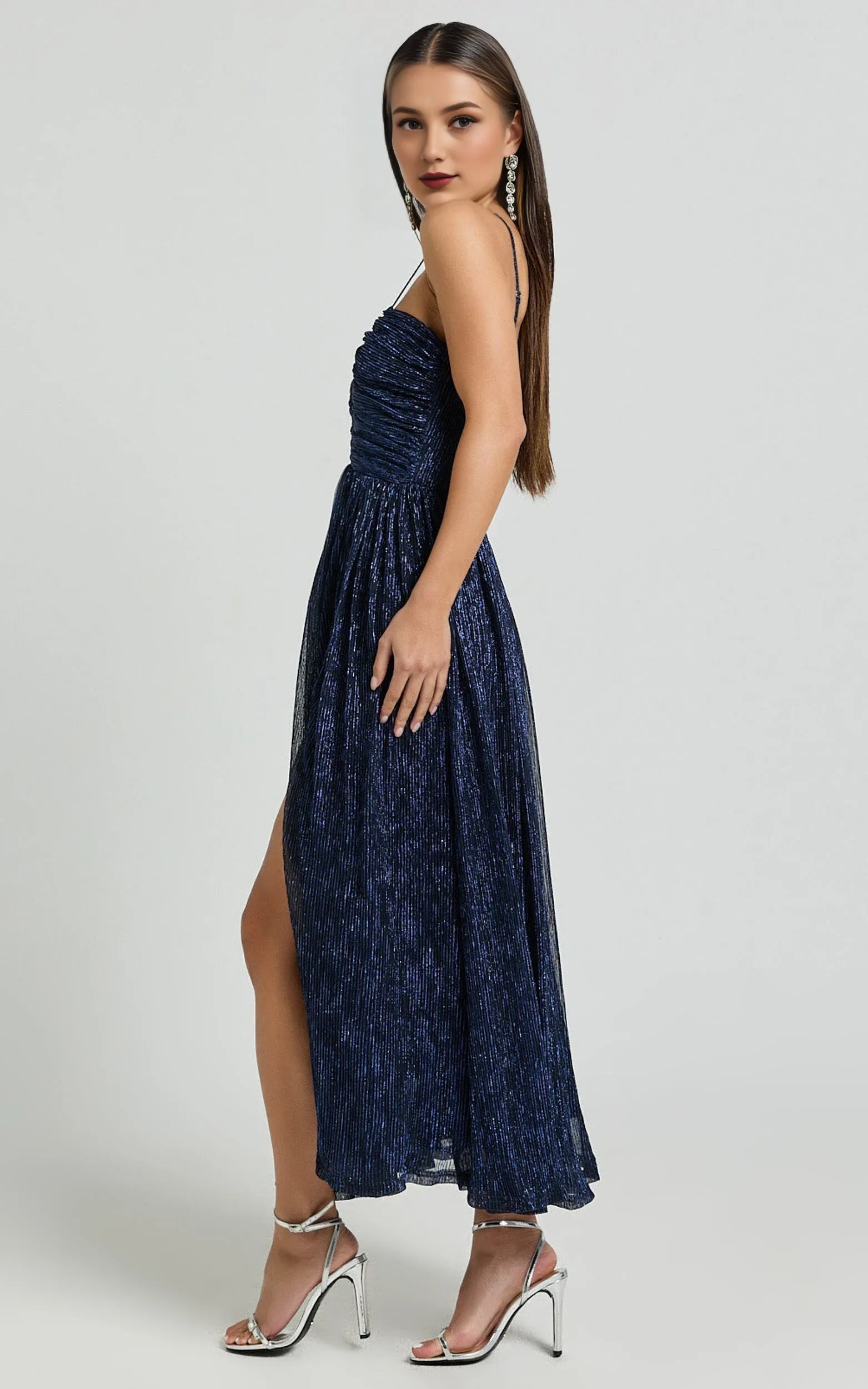 Robe de cocktail vintage à corsage froncé Weitese, robe de bal bleu marine, coupe trapèze, couleur unie, bretelles spaghetti 