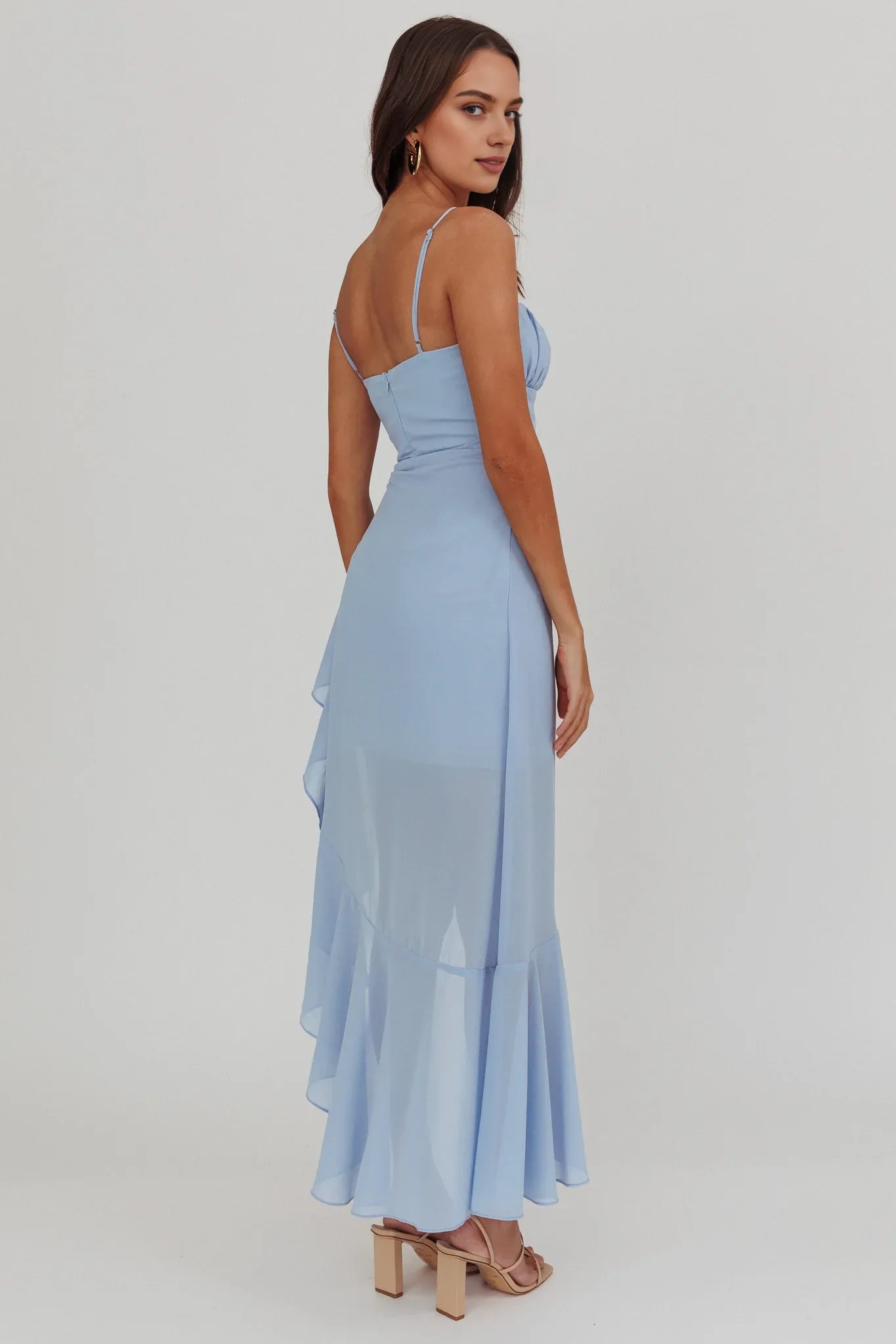 Weitese Dress Waist Tie Spaghetti Straps Sheath/Column Prom Dress Asymmetric Dress Pink Sleeveless Party Dress