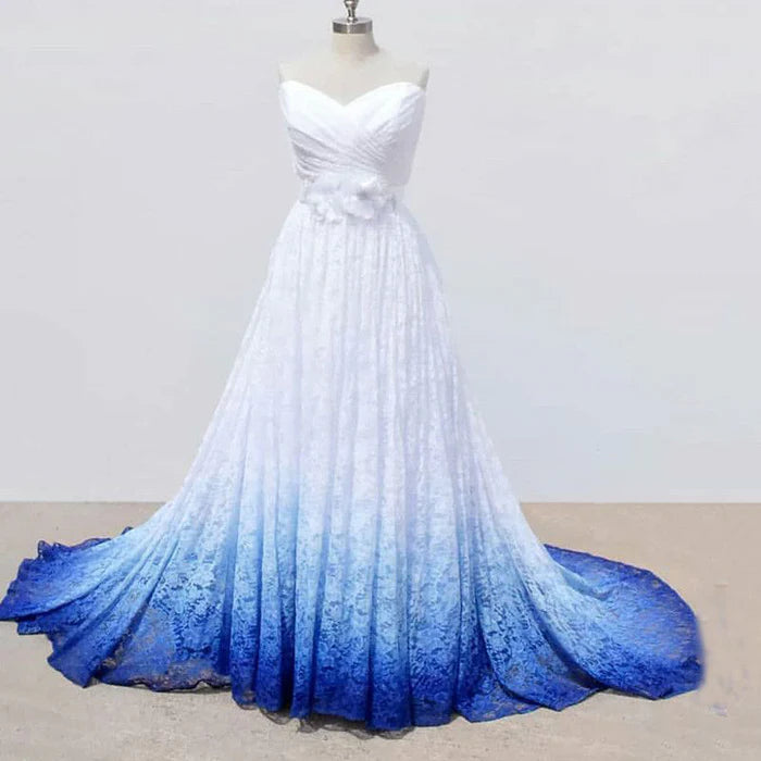 Weitese Dress White Sweetheart Lace Wedding Dresses Ombre Wedding Dresses with Flowers