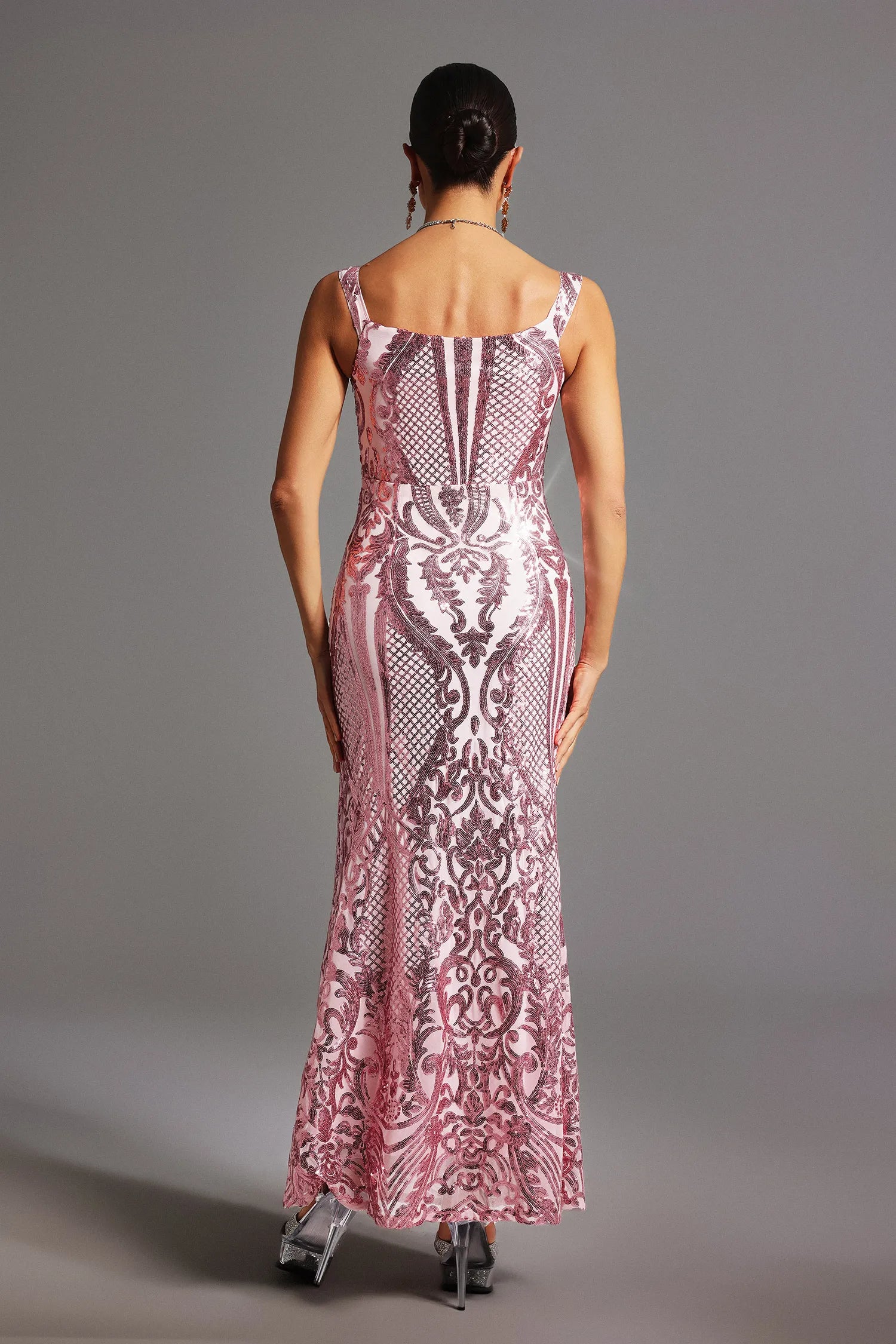 Weitese Dress Wide Straps Off-the-Shoulder V-Neck Sexy Slit Maxi Dress Sequins Ankle Length Prom Dress