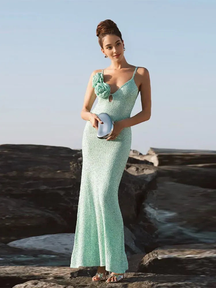 Robe Weitese pour femme, élégante, longue, bretelles spaghetti, col en V, paillettes, anniversaire, célébrité, soirée, bal 