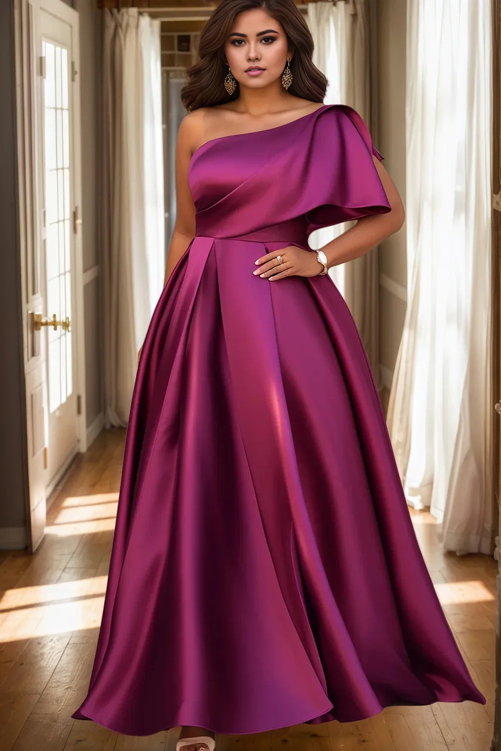 Robe Weitese pour femme, grande taille, robe de soirée, une manche, plissée, coupe trapèze, élégante, pour invité de mariage, cocktail, maxi, épaules dénudées, robe formelle, robe maman 