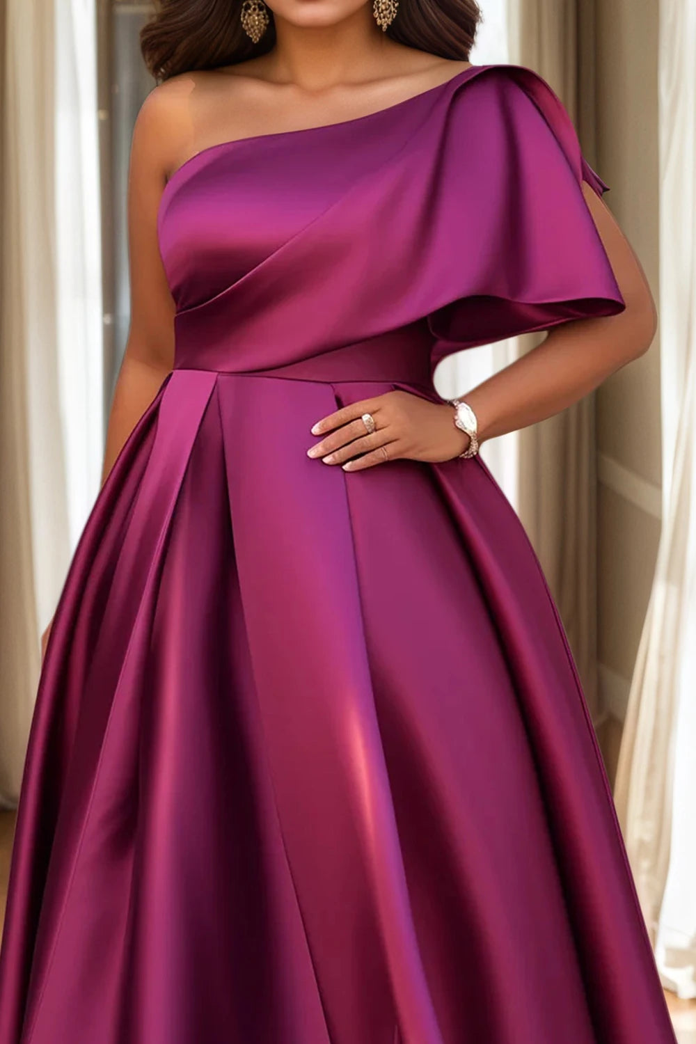 Robe Weitese pour femme, grande taille, robe de soirée, une manche, plissée, coupe trapèze, élégante, pour invité de mariage, cocktail, maxi, épaules dénudées, robe formelle, robe maman 