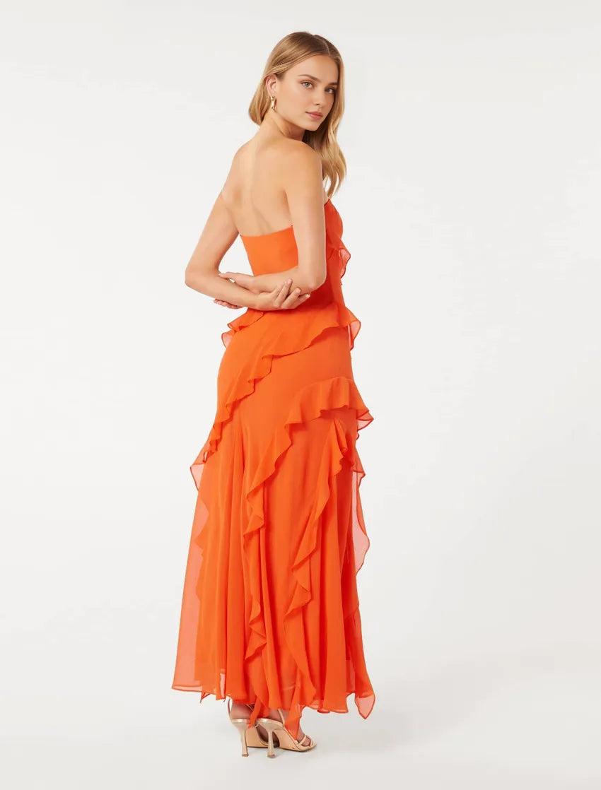 Weitese Dress Women's Sexy Strapless Birthday Party Dress Backless Tassel Ruffle Long Slim Beach Prom Dress