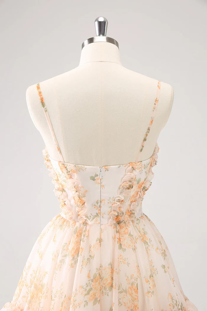 Weitese Dress Yellow A-Line Front Twist Short Floral Short Homecoming Dress Sleeveless Party Dress