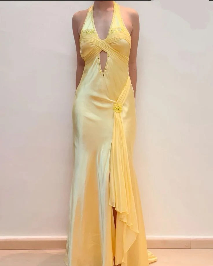Weitese Dress Yellow Prom Dresses V Neck Formal Evening Dress Long Party Dress Formal Wear Dresses