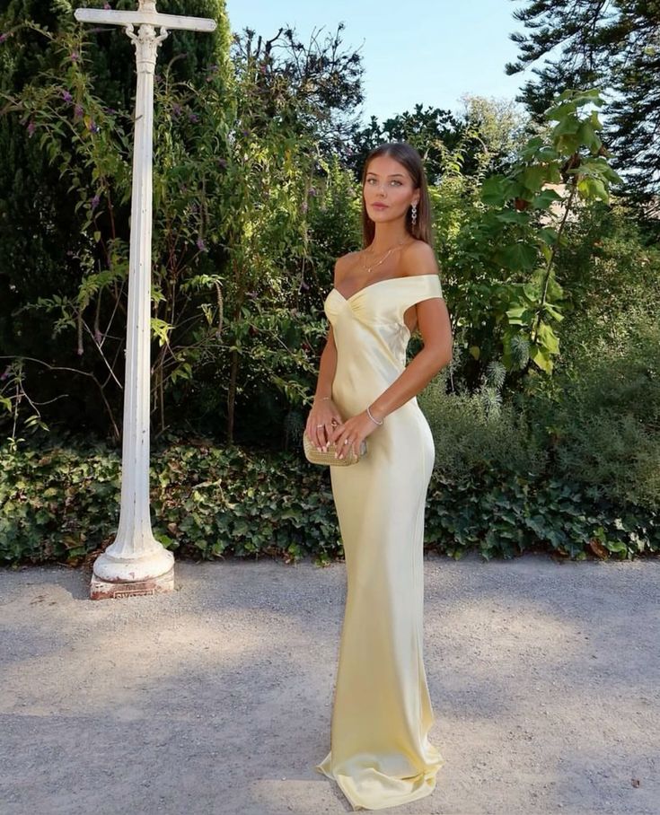 Robe de bal longue en satin, style sirène, simple et tendance, sans bretelles, jaune/bleu