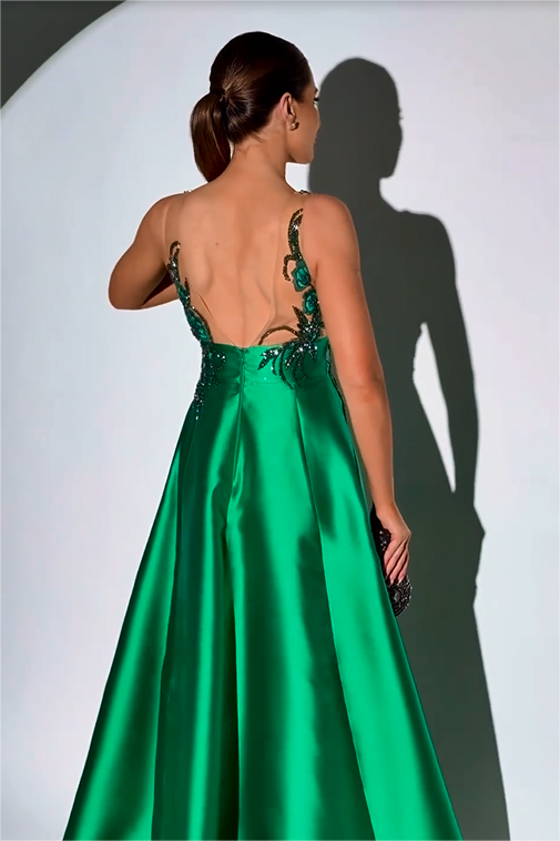 Vestido de fiesta Weitese glamoroso de satén verde oscuro, sin mangas, con tirantes finos y apliques de cuentas. 