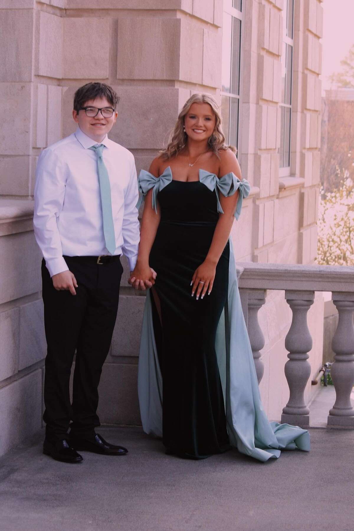 Weitese Off the Shoulder Black Long Formal Dress with Pink Bows Floor Length Prom Dress Prom Dresses Stores