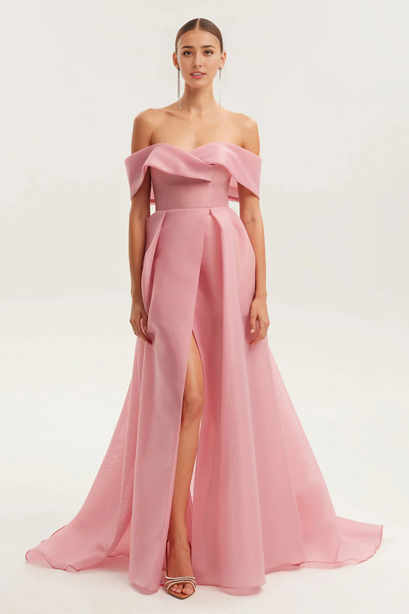 Weitese Prom Dress In Store A-line Off-the-Shoulder Train Maxi Dress With Slit Dresses Evening Wear