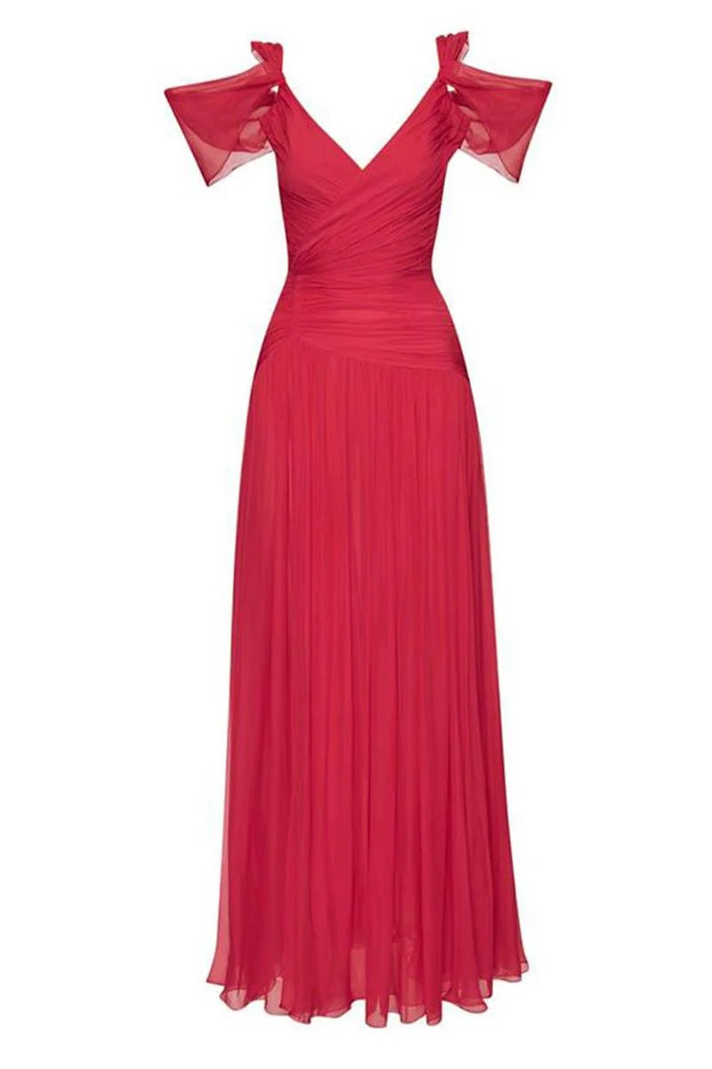 Weitese Prom Dress In Store A-line Off Shoulder V Neck Chiffon Maxi Dress With Slit Dresses Evening Wear