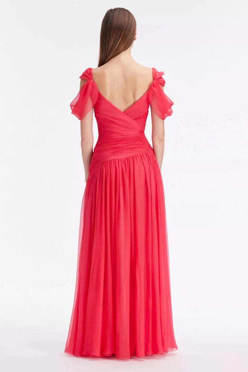 Weitese Prom Dress In Store A-line Off Shoulder V Neck Chiffon Maxi Dress With Slit Dresses Evening Wear
