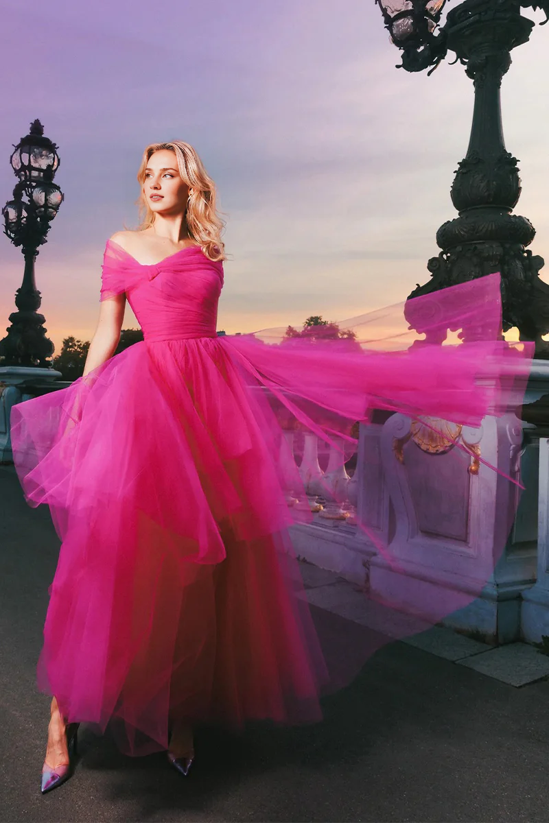 Weitese Prom Dress In Store A-line Romantic Elegance Off-the-Shoulder Maxi Dress Tulle Dresses Evening Wear