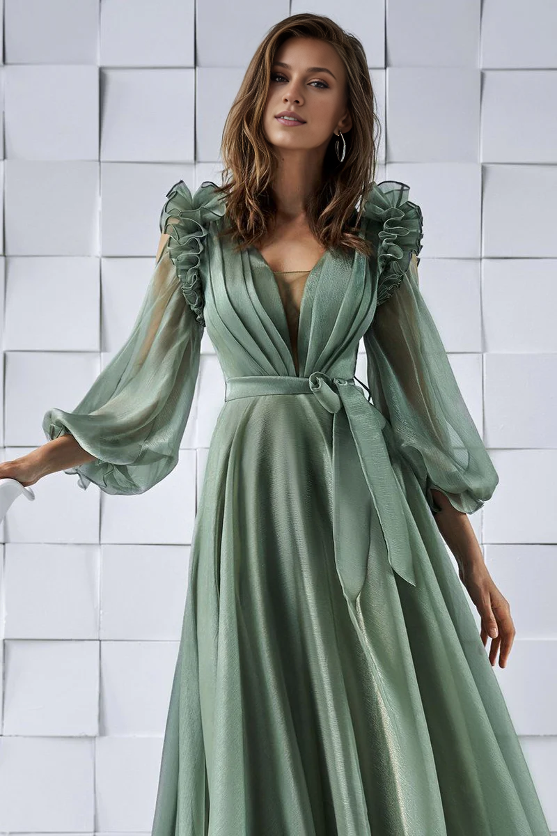 Weitese Prom Dress In Store Divine A-line Ruffle Backless Long Sleeve Maxi Dress Dresses Evening Wear