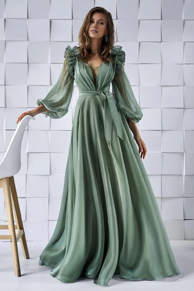 Weitese Prom Dress In Store Divine A-line Ruffle Backless Long Sleeve Maxi Dress Dresses Evening Wear