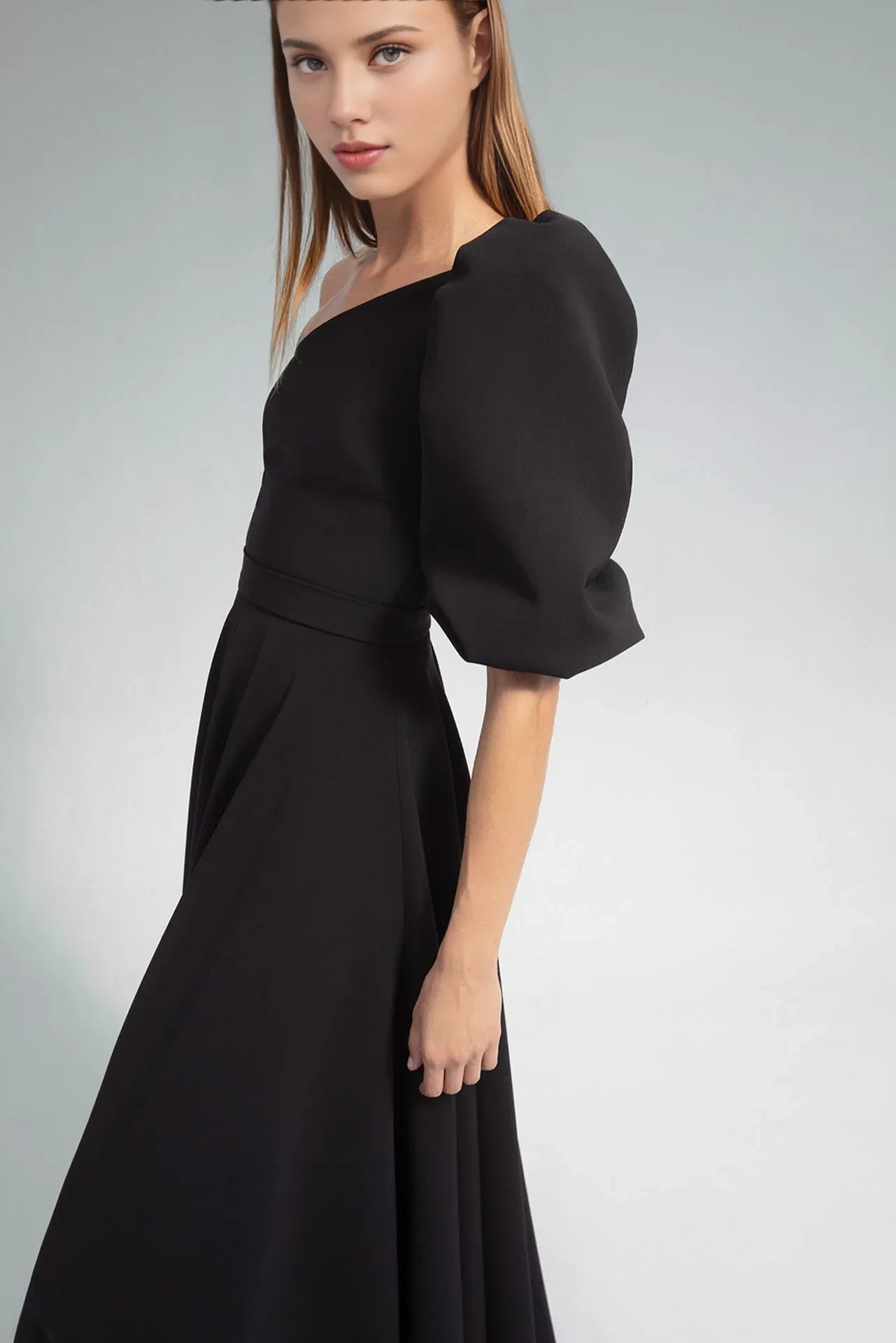 Weitese Prom Dress Stores Asymmetric Neck One-shoulder Short Puffy Sleeve A-line Flared Dress Evening Formal Women's Dresses