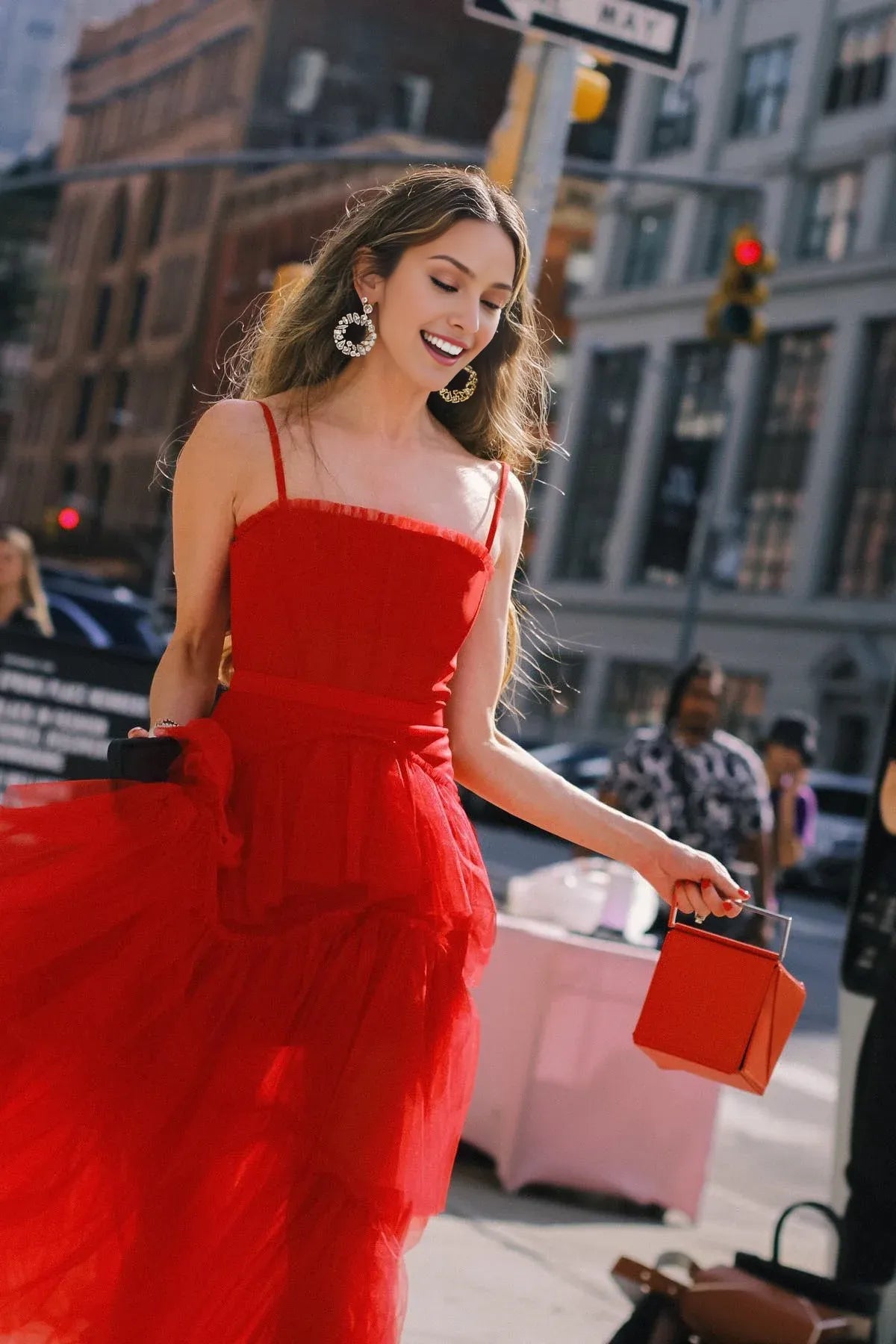 Weitese Spaghetti Straps A-line Black Tiered Ruffle Tulle Long Party Dress Prom Dress Prom Dresses Stores