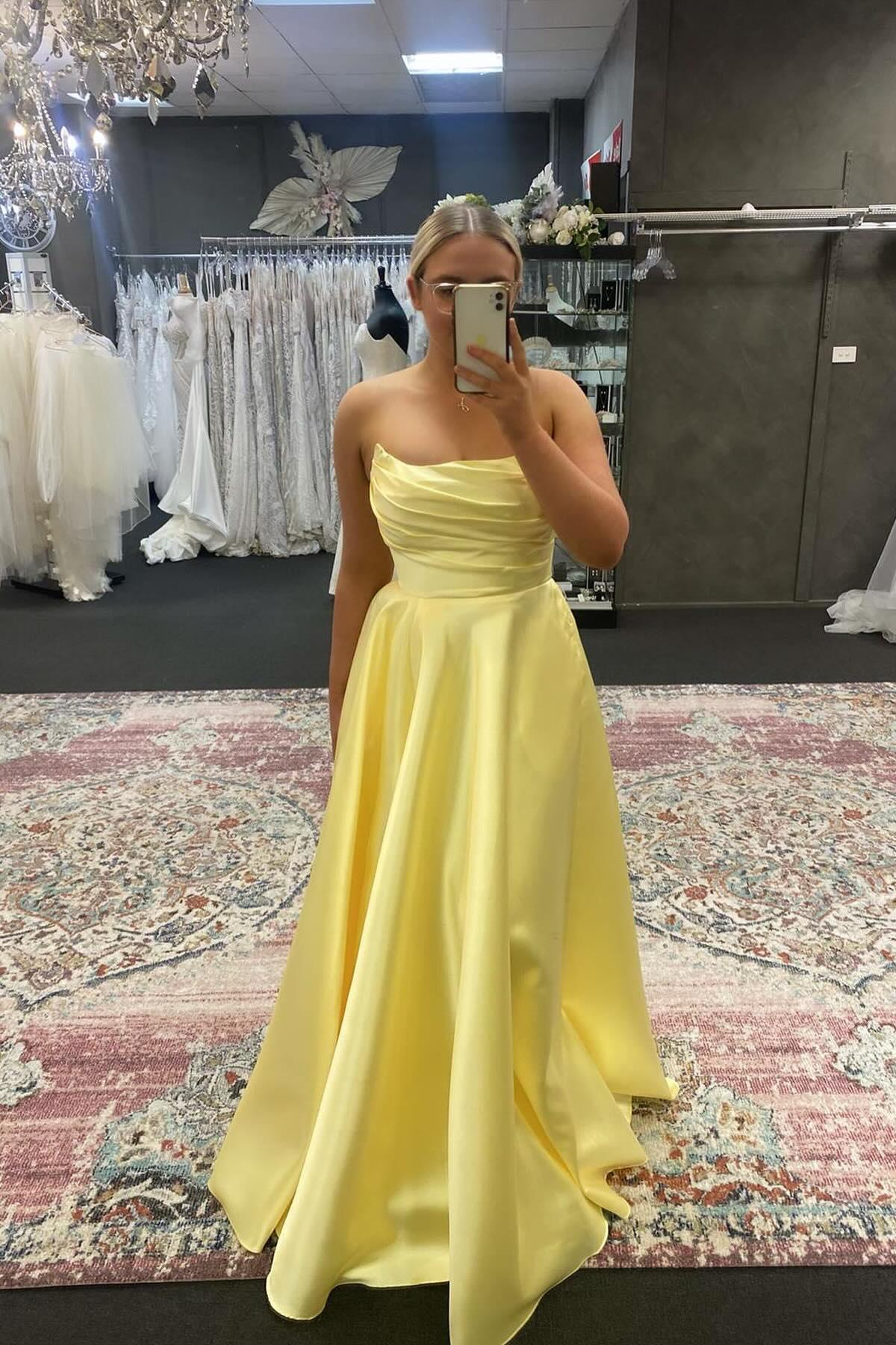 Weitese Strapless Sage Green Satin A-line Long Formal Gown Off-the-Shoulder Floor Length Prom Dress Prom Dresses Stores