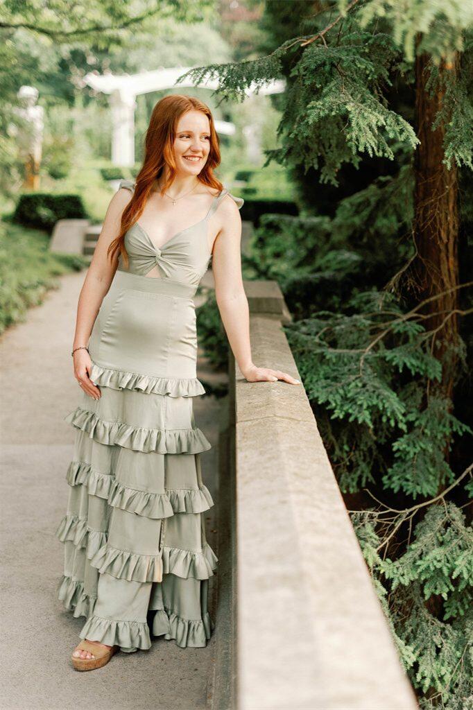 Weitese V Neck Knotted Sage Ruffles Backless Tiered Maxi Dress Floor Length Prom Dress Prom Dresses Stores