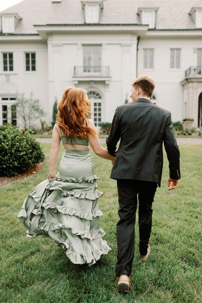 Weitese V Neck Knotted Sage Ruffles Backless Tiered Maxi Dress Floor Length Prom Dress Prom Dresses Stores