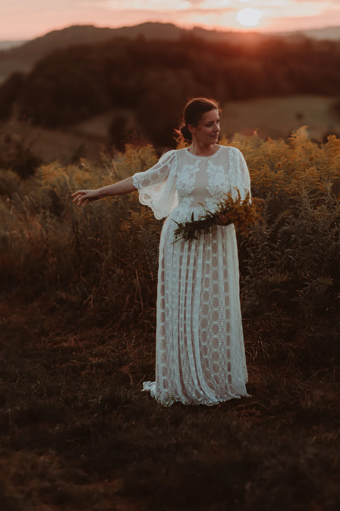 Weitese Wedding Dress Lace Wedding Elopement Dress Flutter Sleeve Floor Lengthround Neck Backless Lace Up  Bride Dress