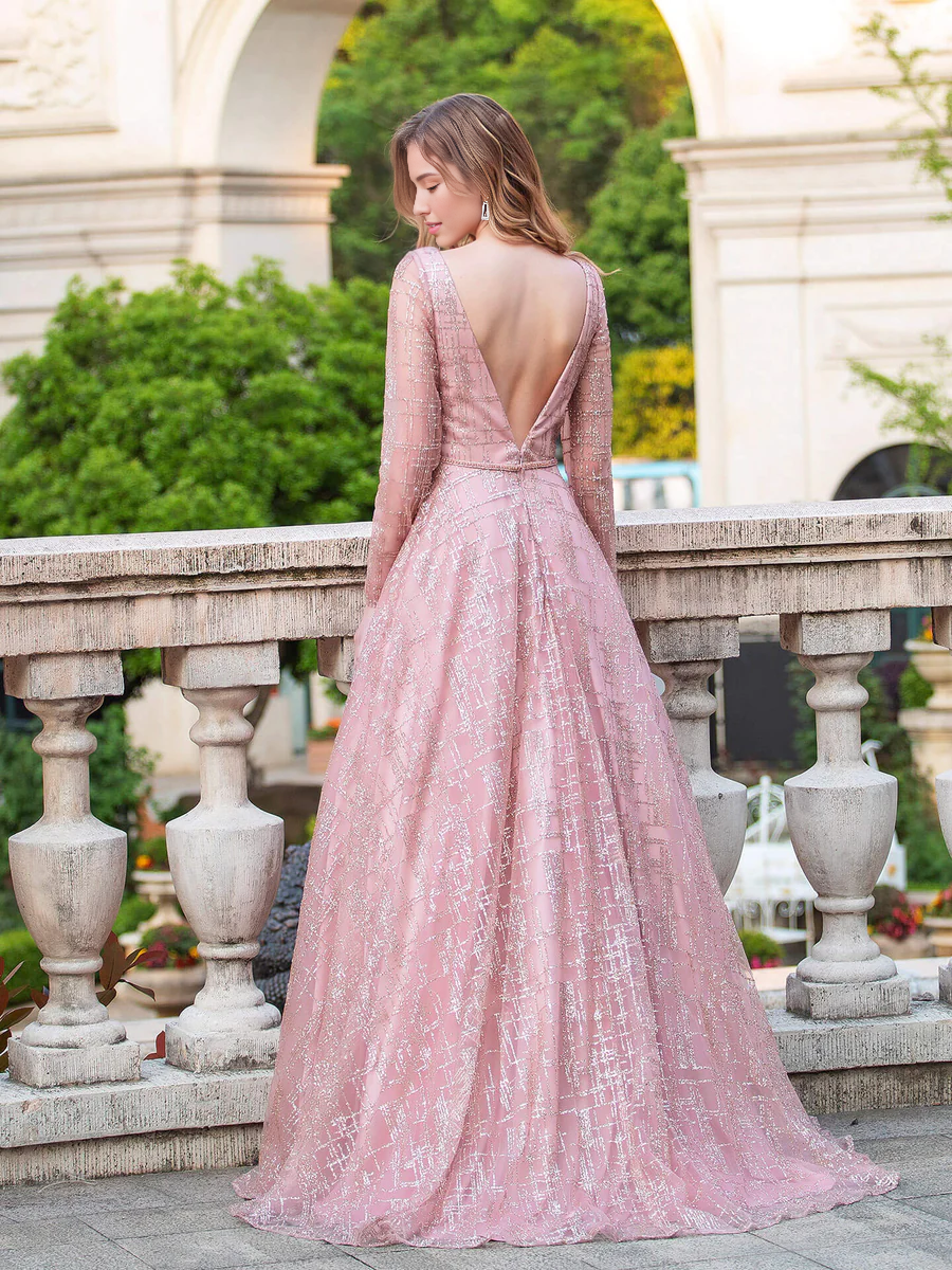 Vestido Weitese de corte A, lujoso, a la moda, con escote en V, formal, de noche, manga larga, largo hasta el suelo, para fiesta de graduación. 