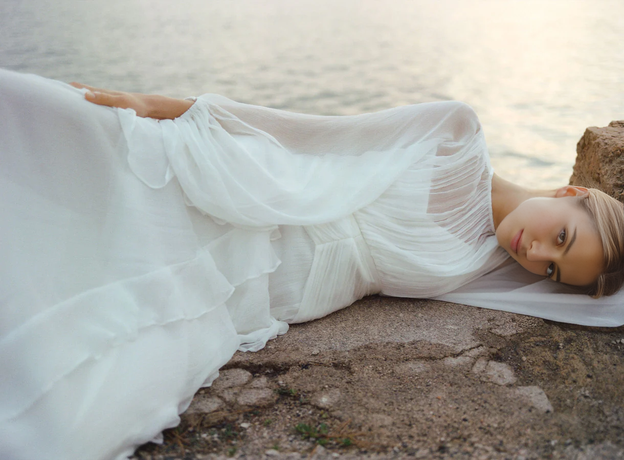 Weitese Dress A-line Ruffle Ankle Length Round Neck Balloon Sleeve Maxi Dress Ivory Party Dress