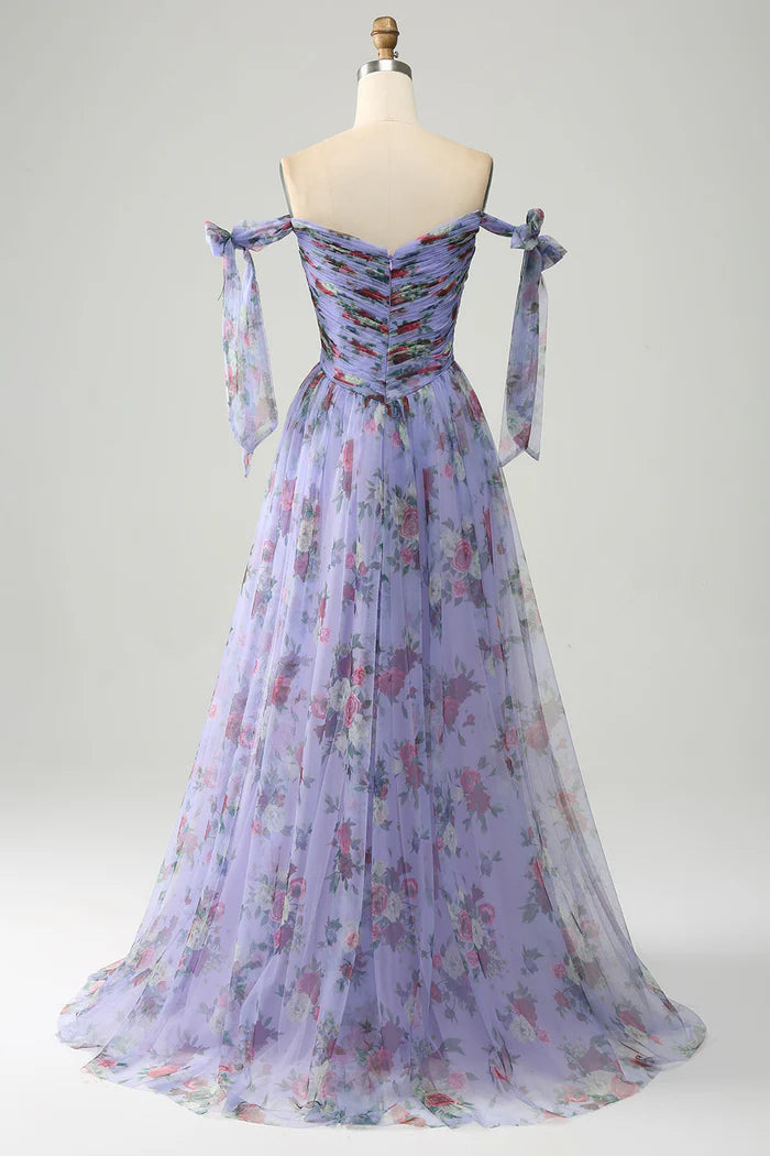 Robe Weitese bleue trapèze imprimée à bretelles réglables, robe de soirée sans manches, robe longue avec robe de bal plissée 