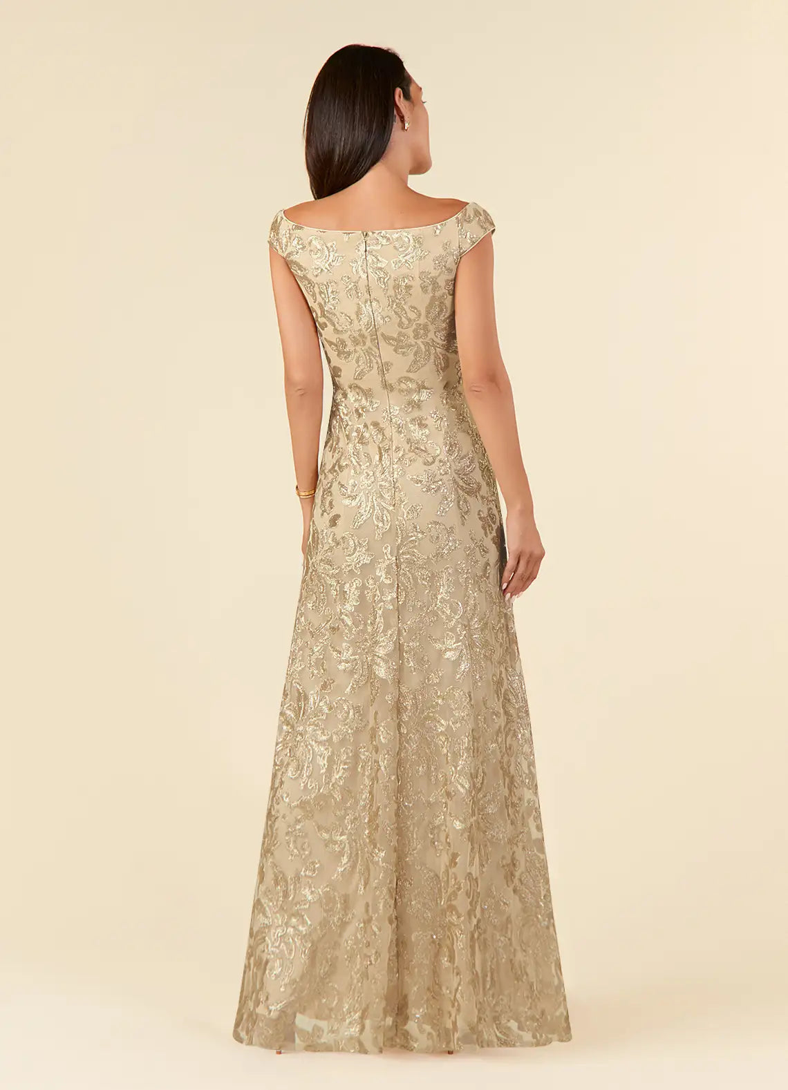 Weitese Dress Champagne A-Line Off the Shoulder Lace Maxi Dress Elegant Cap Sleeves Back Zip Mother of the Bride Dress